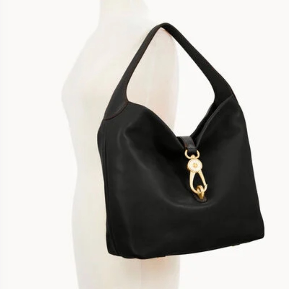 Dooney & Bourke Black Leather Shoulder Hobo with Gold Hardware